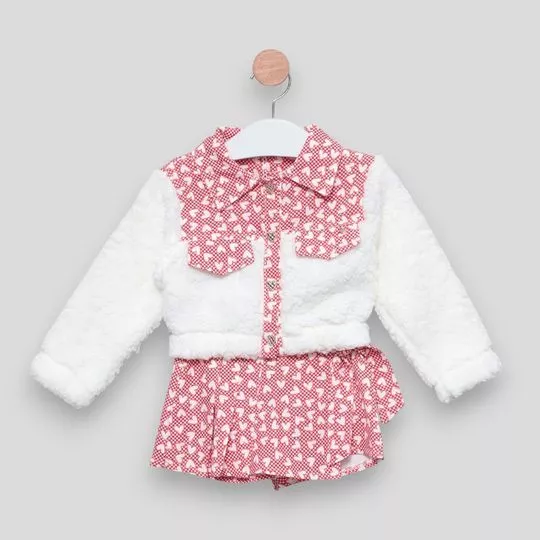 Conjunto De Jaqueta e Saia Corações- Branco & Vermelho- PETIT CHERIE
