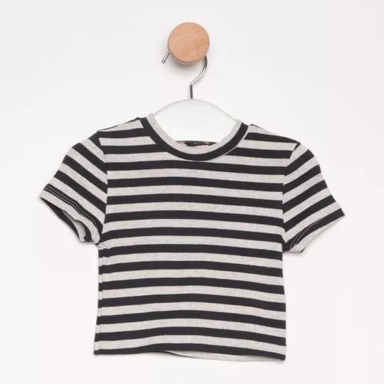 Blusa Listrada Canelada- Preta & Cinza Claro- PETIT CHERIE