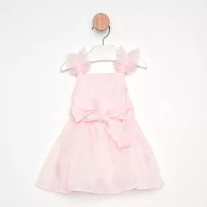 Vestido Acetinado Com Paetês<BR>- Rosa Claro