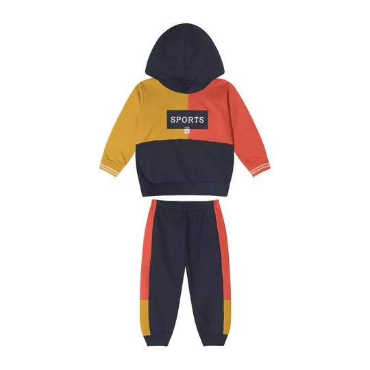 Conjunto De Blusão Com Inscrições & Calça Jogger- Preto & Laranja