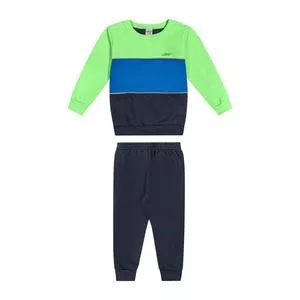 Conjunto De Blusão & Calça Jogger<BR>- Azul Marinho & Verde Neon