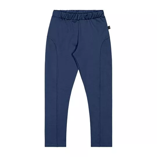 Calça Reta Com Recortes- Azul