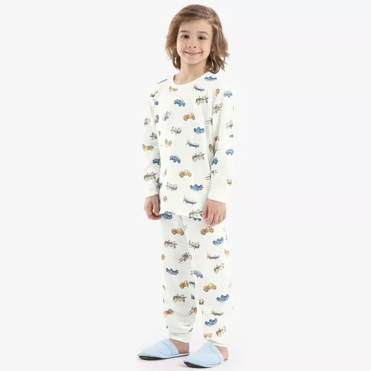 Pijama Carros- Off White & Azul Escuro