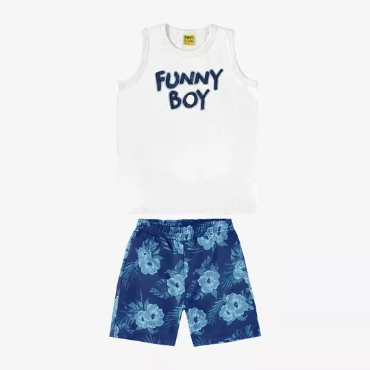 Conjunto De Regata & Bermuda Floral- Branco & Azul- Rovitex