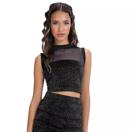 Blusa Em Tule- Preta- Minty