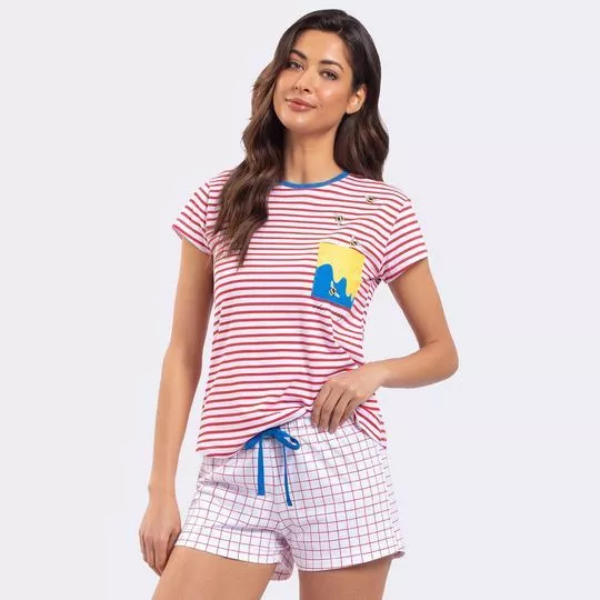 Short Doll Xadrez- Branco & Vermelho- Veggi