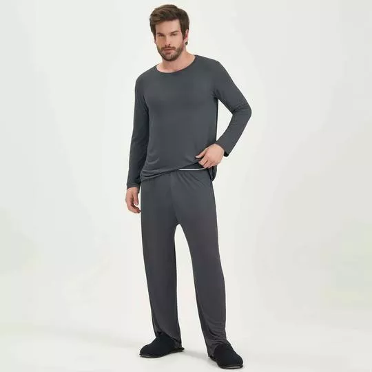 Pijama Liso- Cinza Escuro- Cor Com Amor