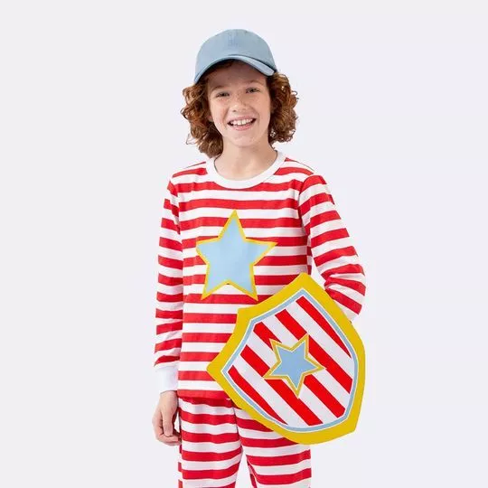 Pijama Super Herói Com Escudo- Branco & Vermelho- Veggi