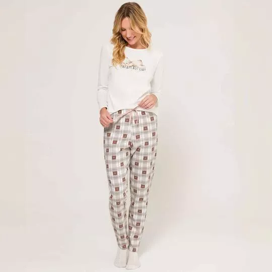 Pijama Ursinhos- Off White & Marrom- Espaço Pijamas