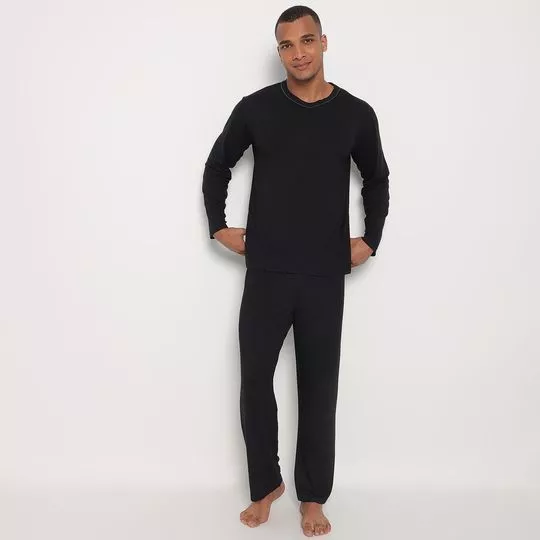 Pijama Liso- Preto- 2pçs