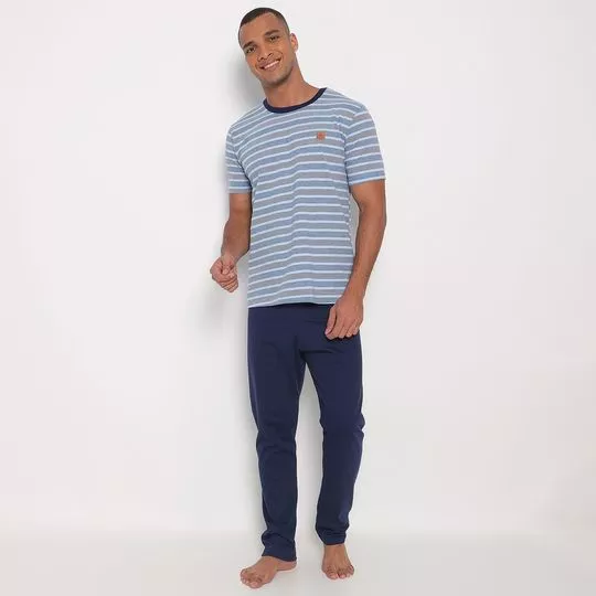 Pijama Listrado- Azul & Azul Marinho