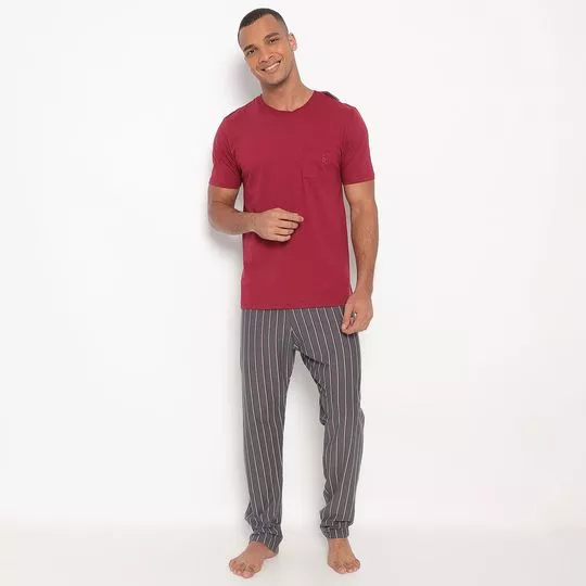 Pijama Listrado- Bordô & Cinza Escuro