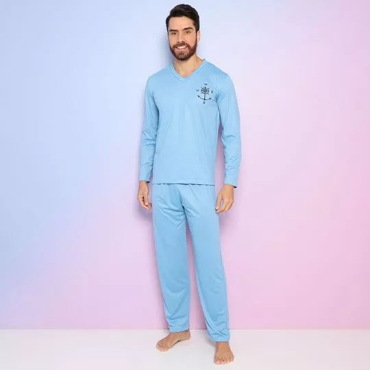 Pijama Com Recortes- Azul Claro & Azul Marinho- Zulai