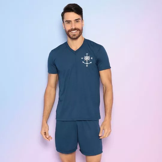 Pijama Bússola- Azul Marinho & Cinza- Zulai