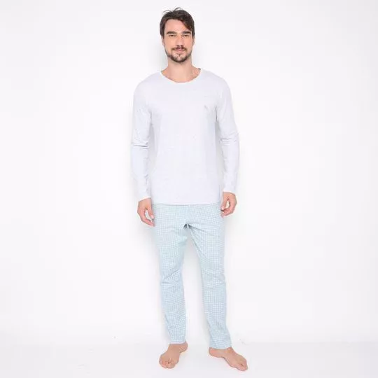 Pijama Xadrez- Cinza Claro & Verde Claro- Bela Notte Pijamas