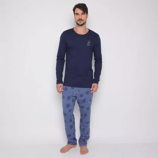 Pijama Futebol- Azul Marinho & Azul- Bela Notte Pijamas