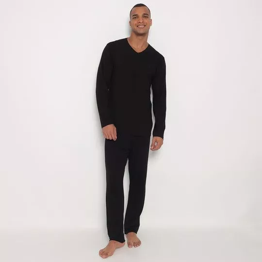 Pijama Com Bordado- Preto