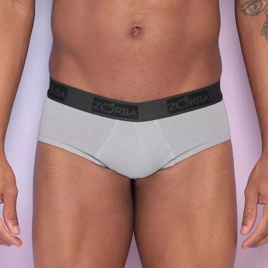Cueca Slip Com Logo- Cinza & Preta