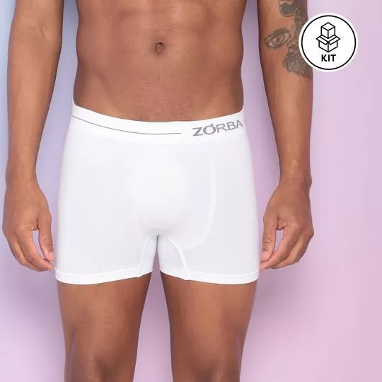 Kit De Cuecas Boxer Com Logo- Branco- 6Pçs