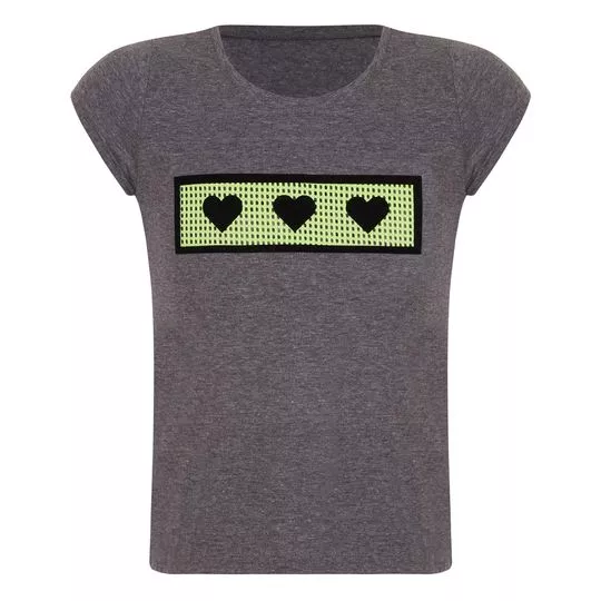 Camiseta Corações- Cinza & Preta