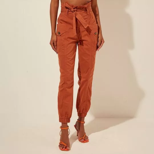 Calça Jogger Em Sarja- Marrom Claro- Sommer
