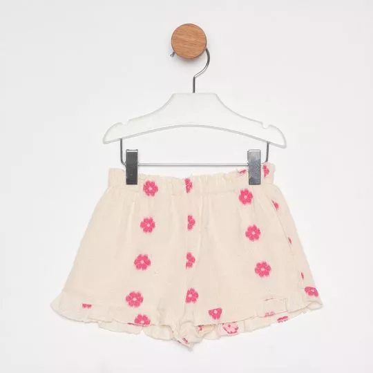 Short Floral- Bege Claro & Rosa Escuro