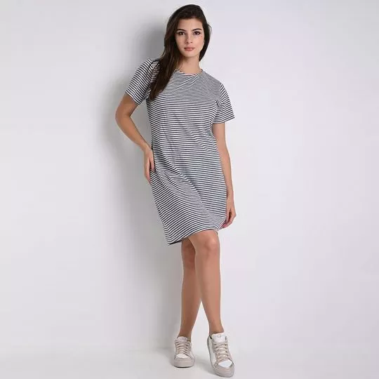 Vestido Curto Listrado- Preto