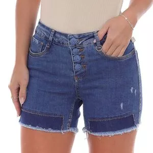 Short Jeans Com Recortes<BR>- Azul Escuro