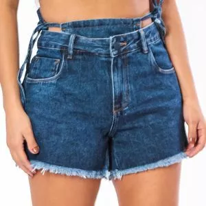 Short Jeans Com Amarração<BR>- Azul Marinho