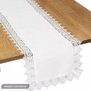 Caminho De Mesa Com Renda<BR>- Branco<BR>- 225x40cm<BR>- Rafimex
