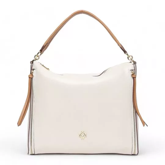 Bolsa De Ombro Com Tag - Off White & Caramelo