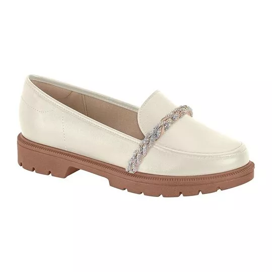Loafer Com Strass- Branco- Salto: 3cm