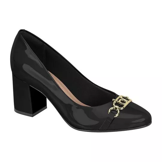 Sapato Envernizado Com Aviamento- Preto- Salto: 7cm