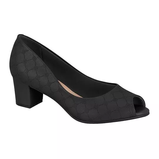 Peep Toe Com Recortes- Preto- Salto: 5cm- Beira Rio