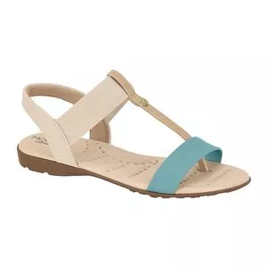 Sandália Rasteira Com Aviamento<BR>- Bege Claro & Azul Turquesa