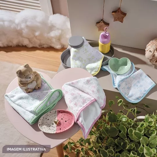 Jogo De Panos Para Boca Tekinha Baby Cachorrinho- Branco & Rosa Claro- 3Pçs