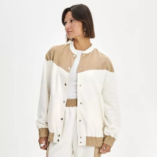 Casaco Com Recortes- Bege & Off White