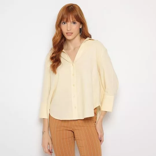Camisa Com Linho- Amarelo Claro