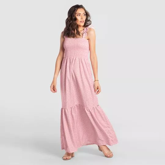 Vestido Longo Floral- Rosa & Off White