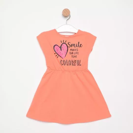 Vestido Com Inscrição- Coral- Malwee