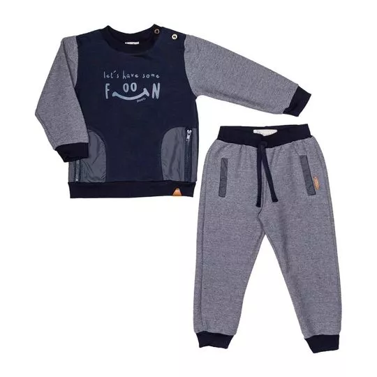 Conjunto De Blusão & Calça Jogger Listrada- Azul Marinho- Pinoti- Pinoti Baby & Kids