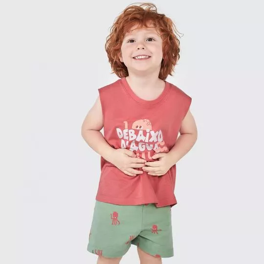 Conjunto De Regata & Bermuda Polvo- Salmão & Verde Claro