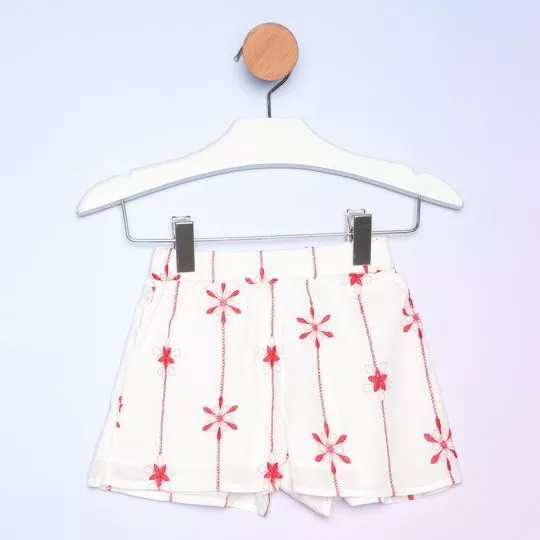 Short Com Bordado- Branco & Vermelho
