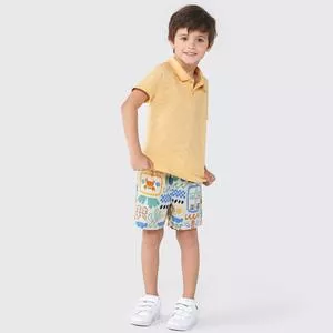 Short Abstrato<BR>- Off White & Azul Claro