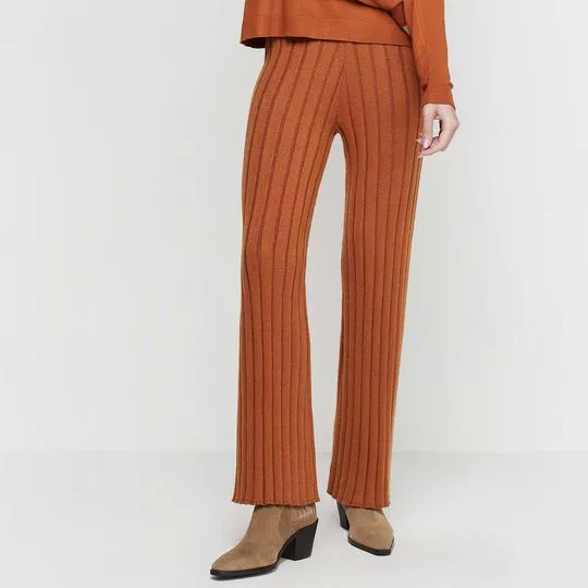 Calça Reta Canelada- Laranja Escuro