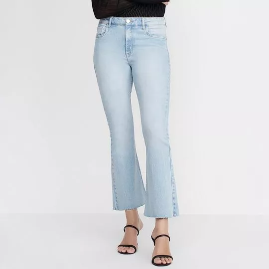 Calça Jeans Cropped Com Recortes- Azul Claro
