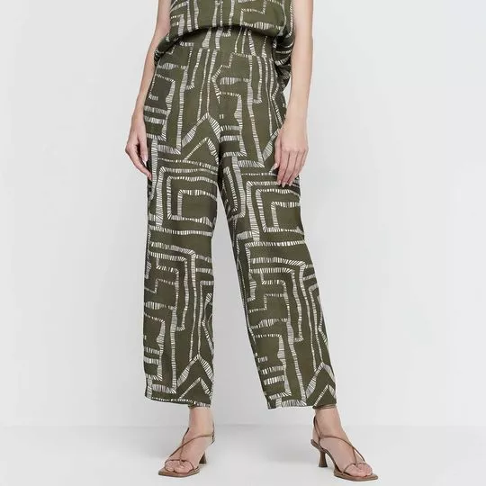 Calça Pantalona Abstrada- Verde Militar