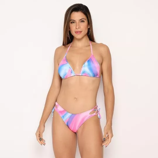 Biquíni Cortininha Com Tanga- Rosa & Azul