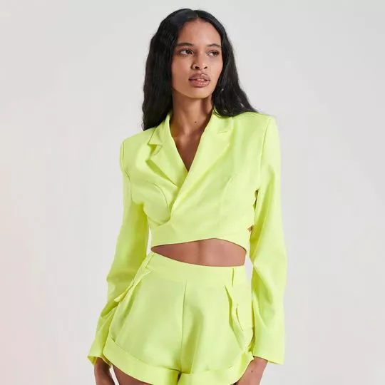 Blazer Cropped Com Transpasse- Amarelo Neon