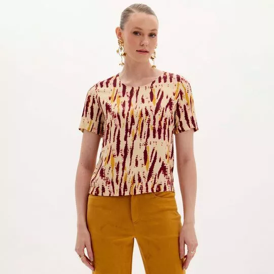 Blusa Abstrata- Bege Claro & Vinho